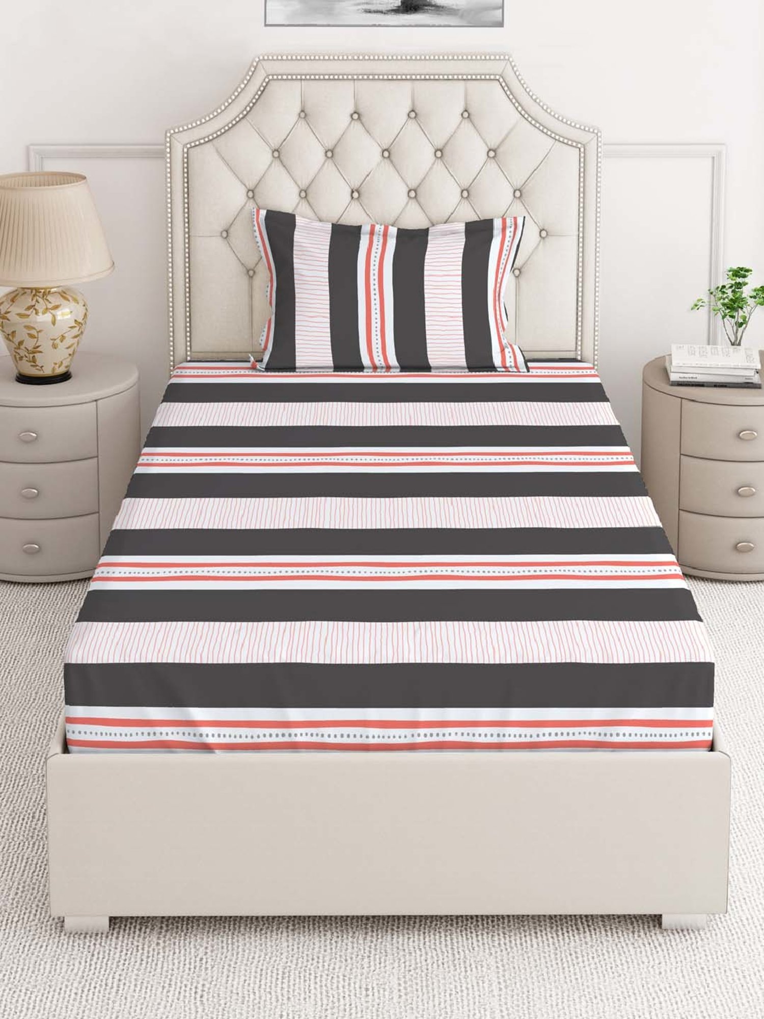 Layers Tuscany Black Cotton 104 TC Single Flat Bed Sheet With 1 Pillow Cover