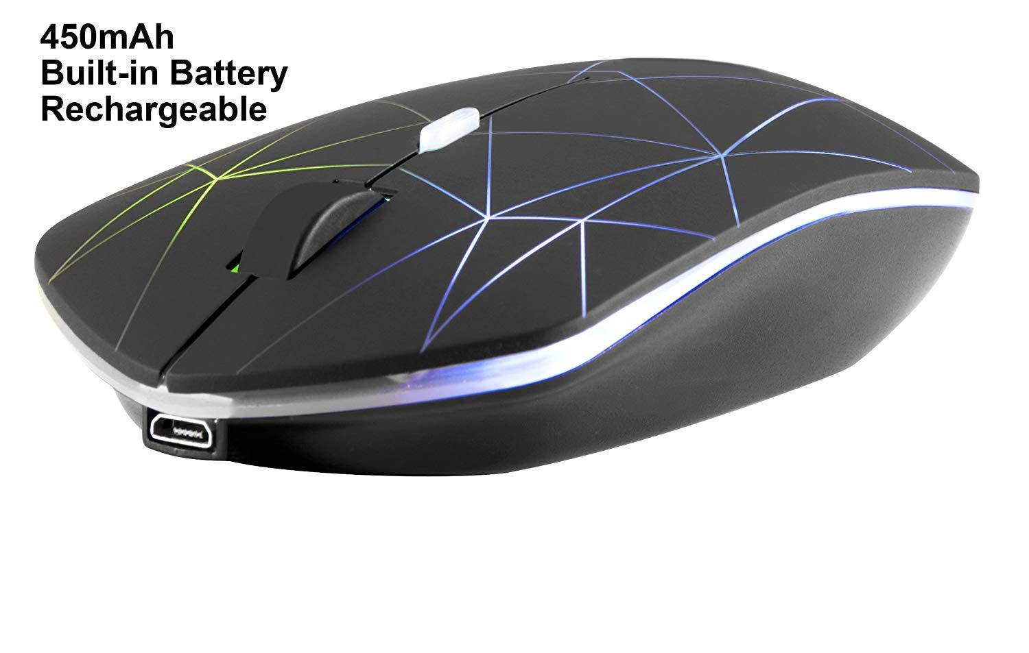 Rechargeable Wireless Mouse Illuminating,Powered by Li-Polymer Battery, with Optical Sensor Nano USB Receiver,3 Stage DPI Speed, 4 Buttons for PC, Laptop, Tablet, MacBook (Firework-Illuminating)