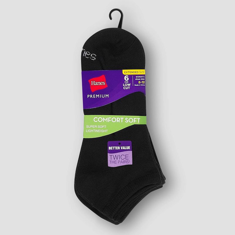 Hanes Premium 6 Pack Women's Comfort Soft Lightweight Low Cut Socks - Black 8-12