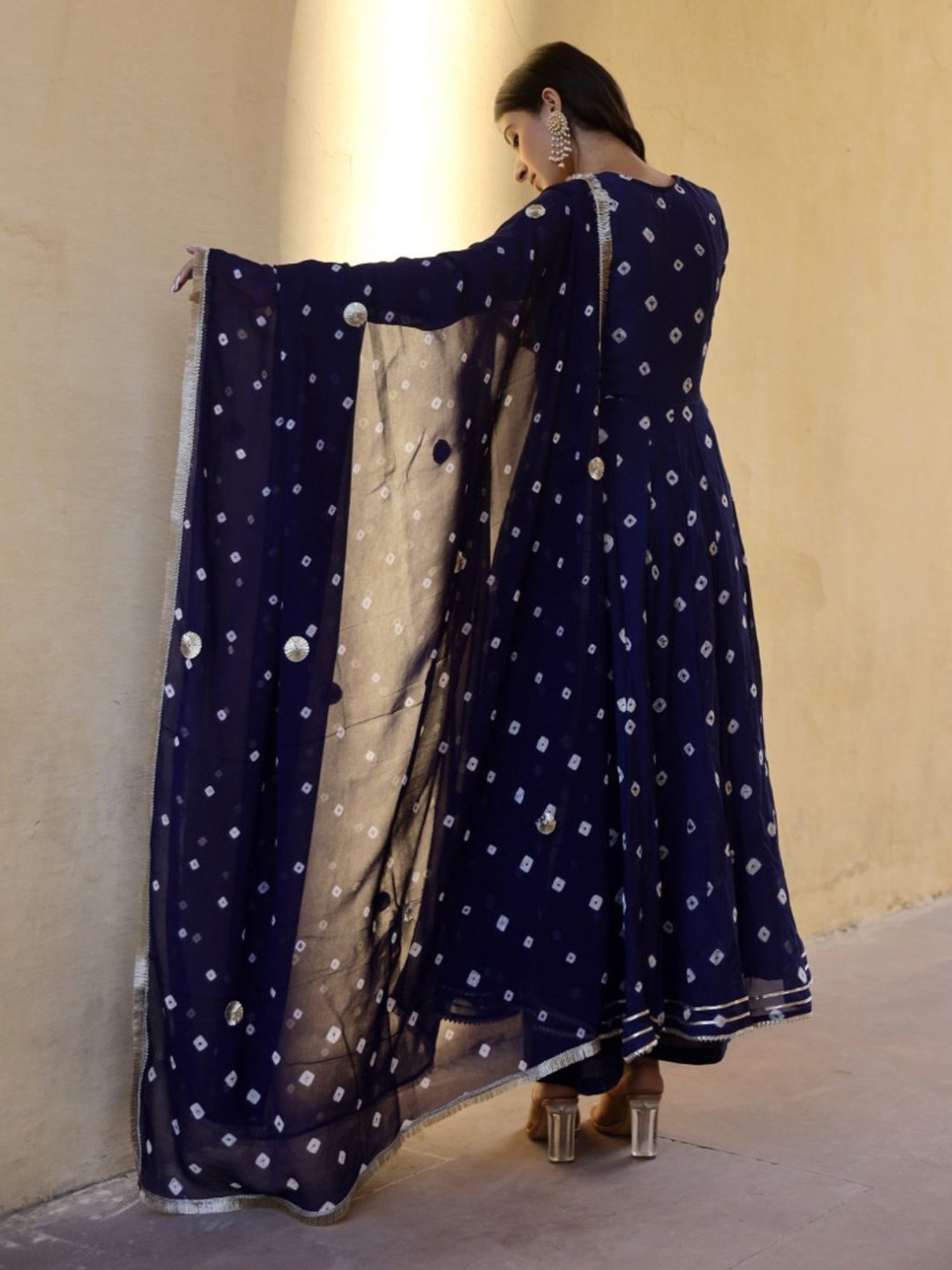 Asrumo Blue Handcrafted Bhandhej Anarkali