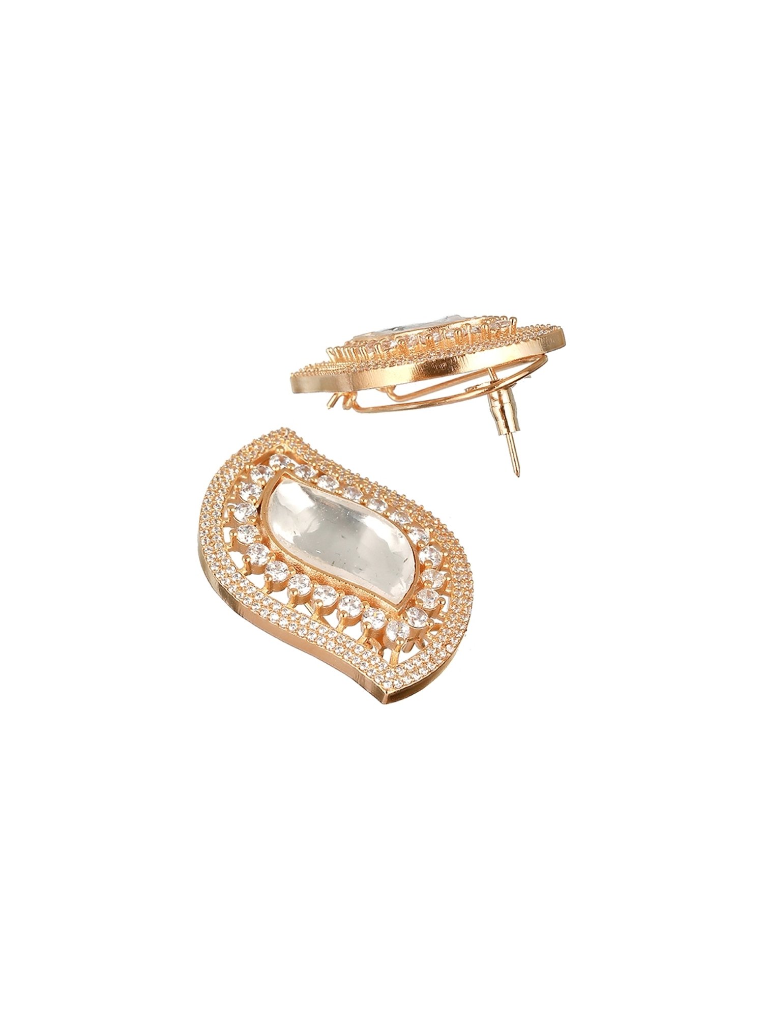 Saraf RS Jewellery Gold Kundan & CZ Studded Studds Earrings