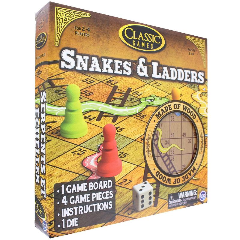 The Canadian Group Classic Games Wood Snakes & Ladders Set |  Board & 4 Game Pieces