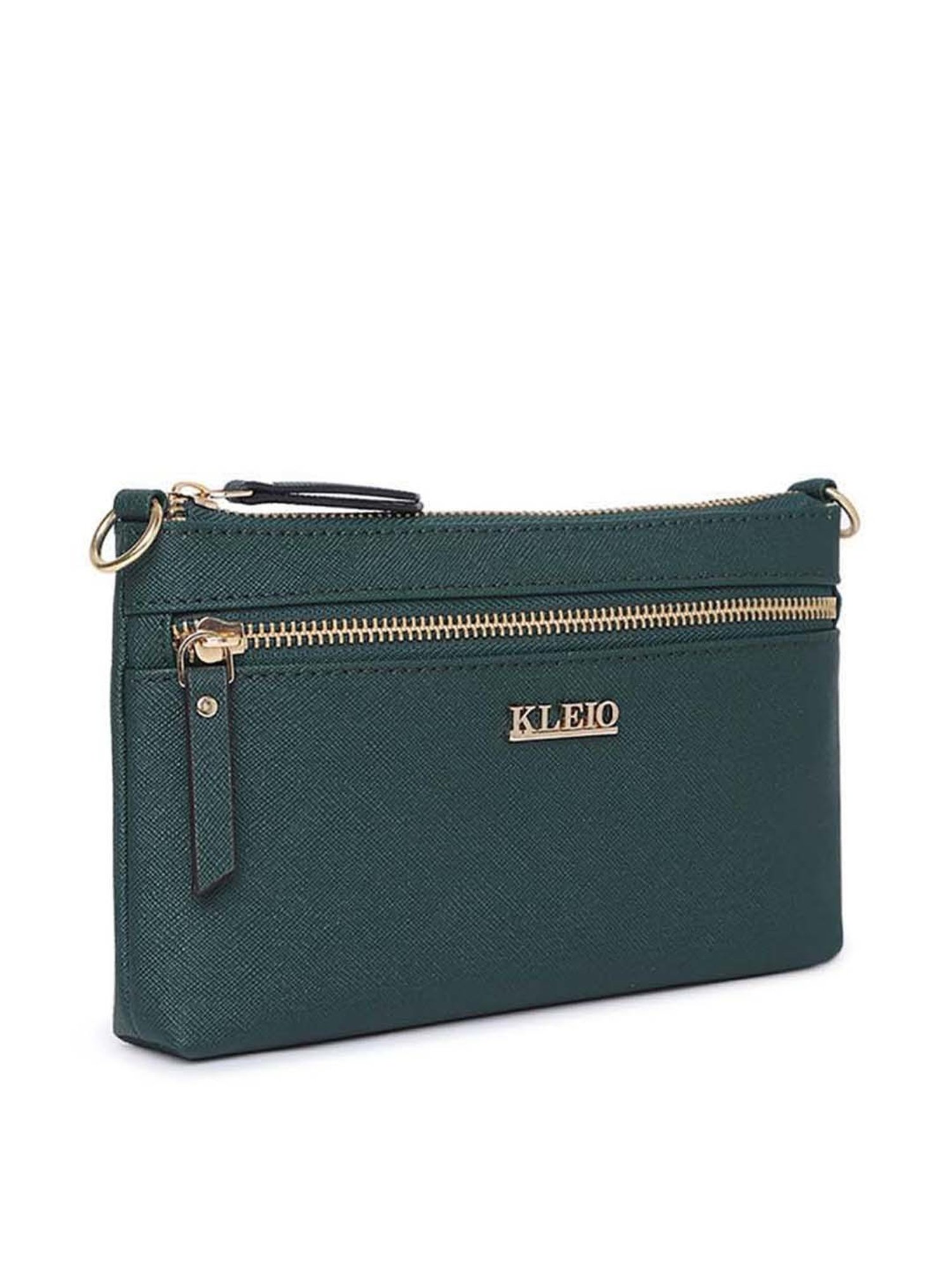 KLEIO Dark Green Solid Medium Shoulder Handbag