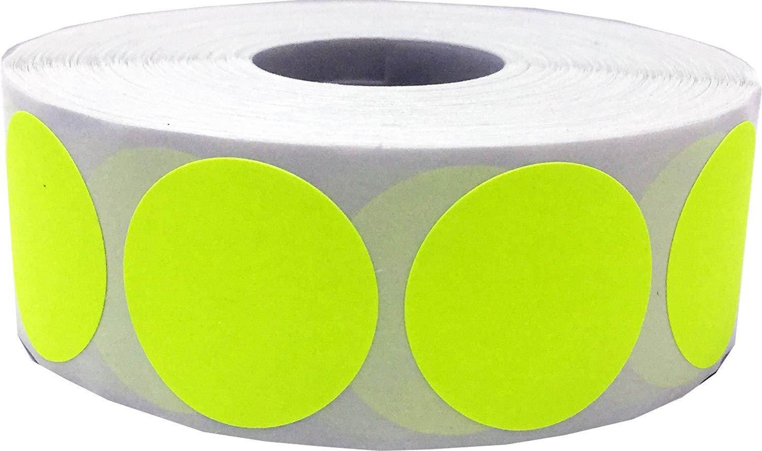 Fluorescent Yellow Circle Dot Stickers, 1 Inch Round, 500 Labels on a Roll