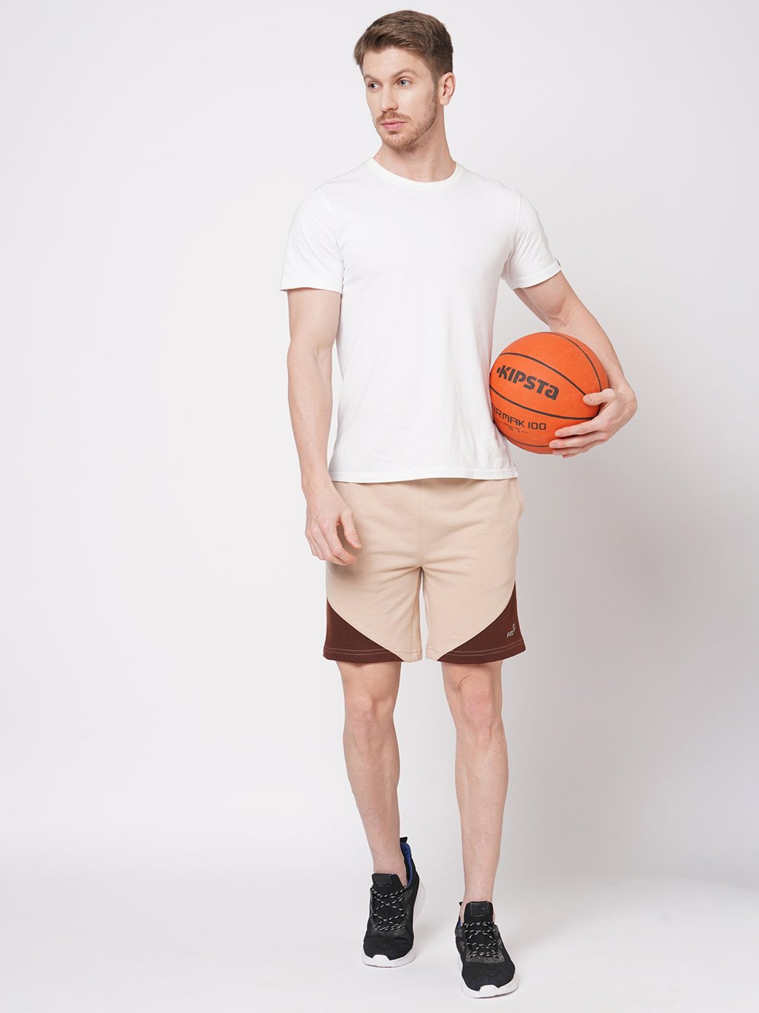 Fitz Beige Slim Fit Striped Shorts