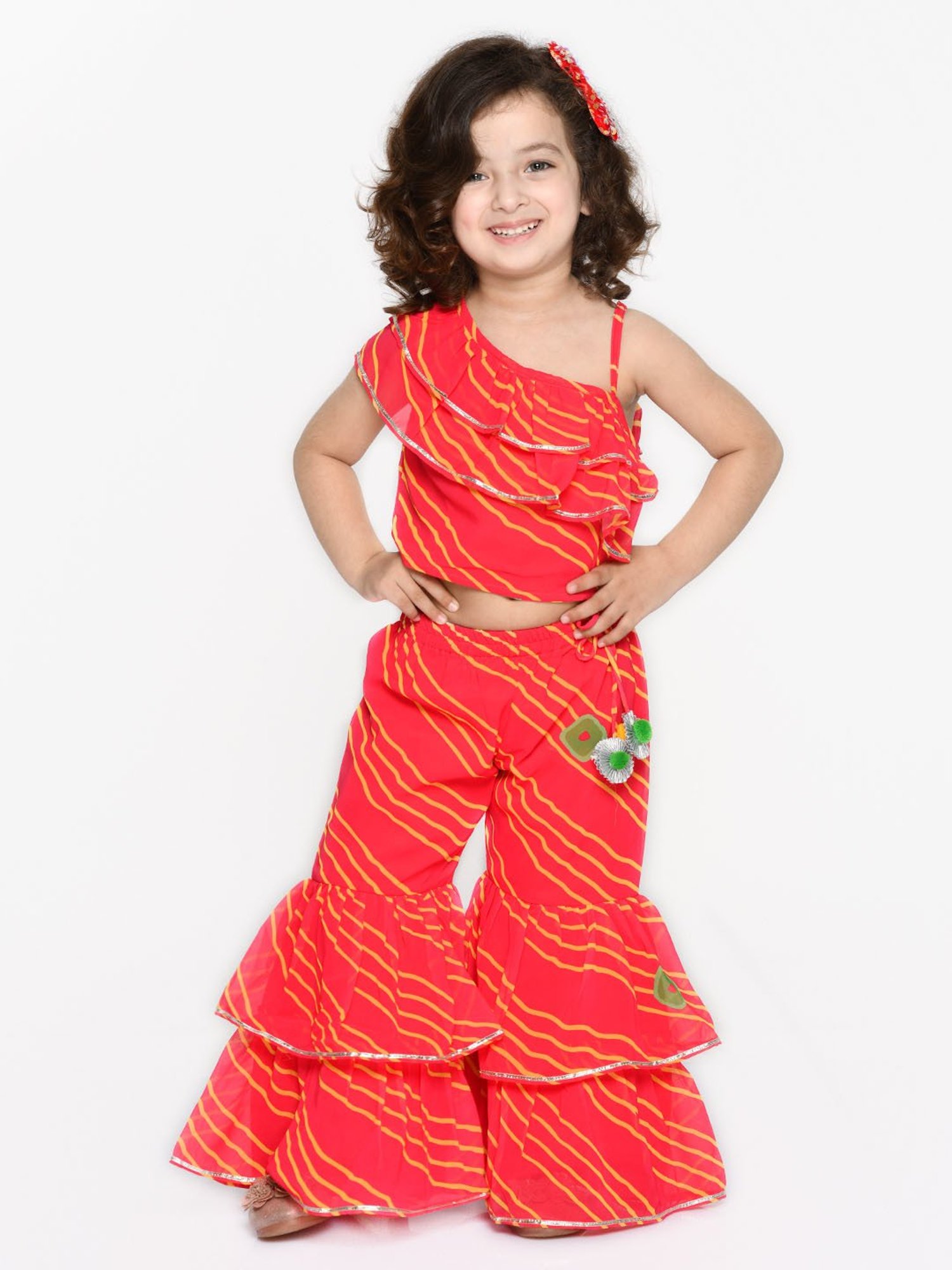Saka Designs Kids Red Striped Top with Sharara