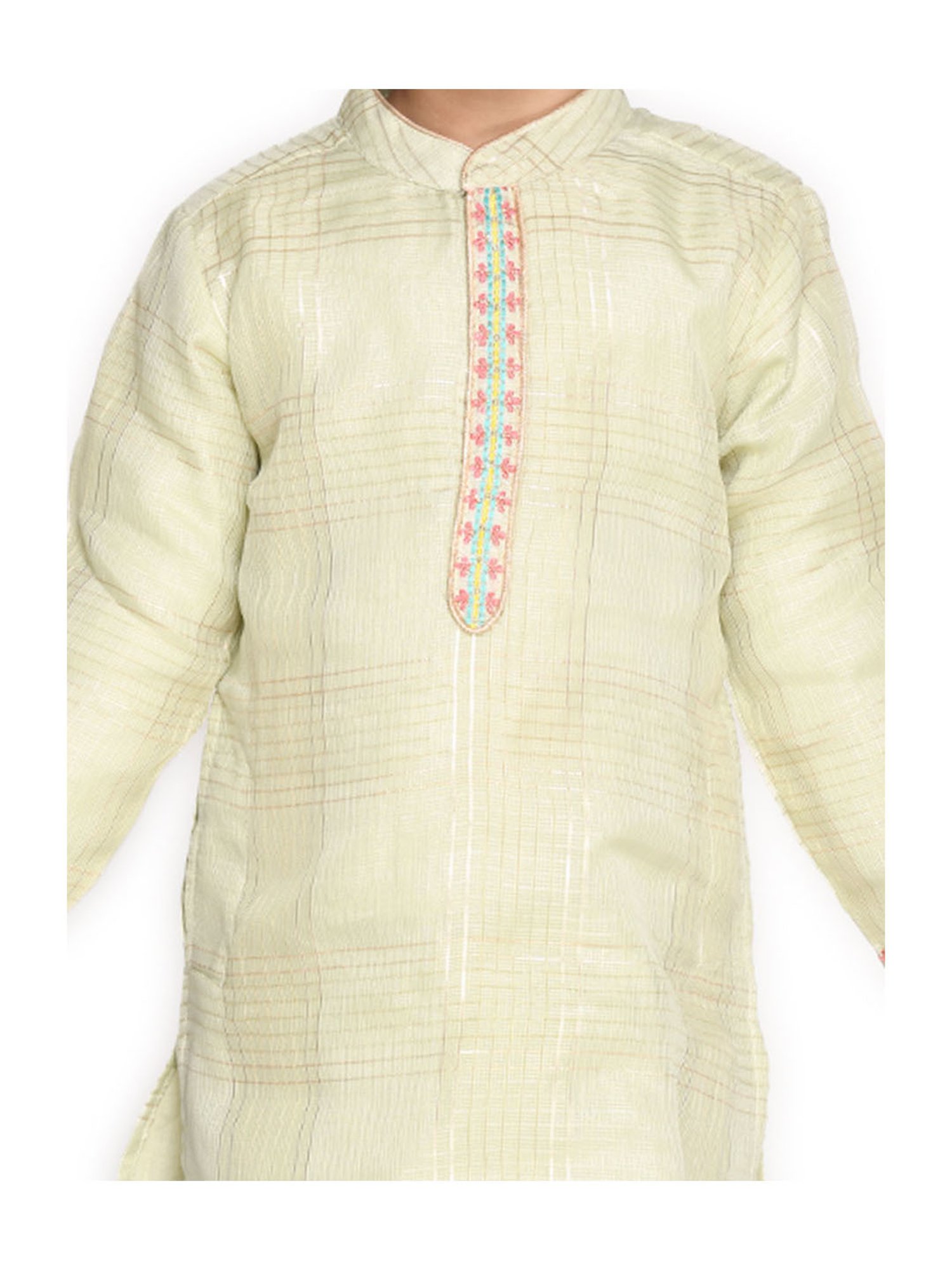 Saka Designs Kids Light Green Checks Full Sleeves Kurta with Pyjamas