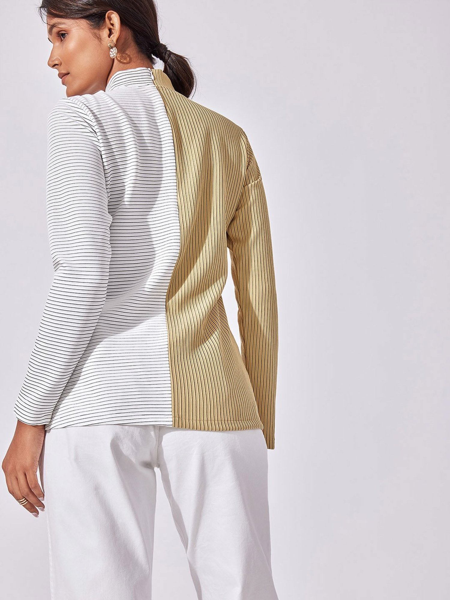 The Label Life White & Beige Striped Top