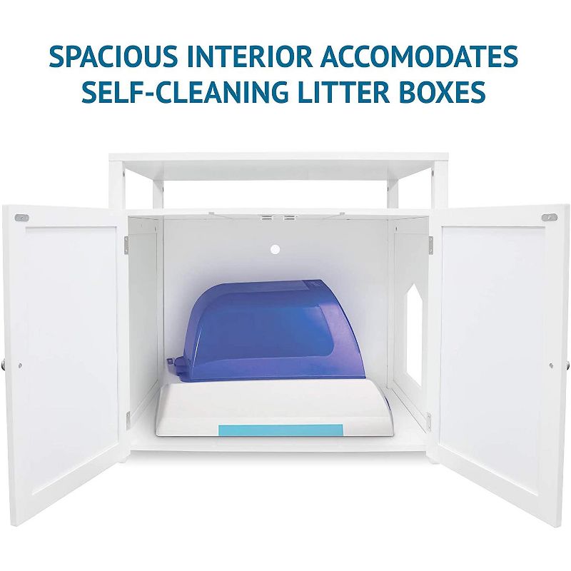 Arf Pets Cat Litter Box Enclosure, Furniture Large Box House with Table - White