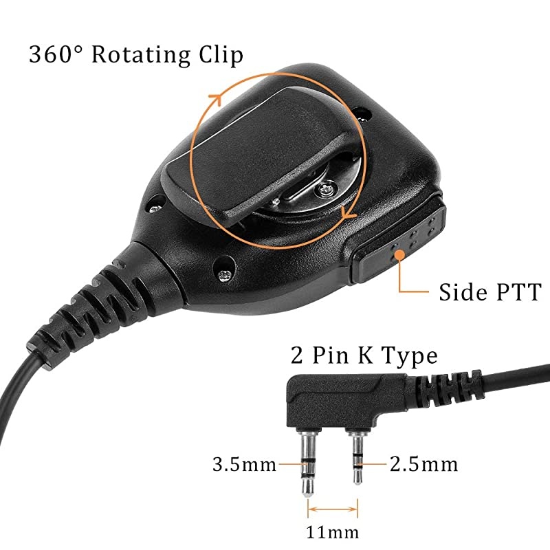Shoulder Mic Waterproof Handheld Speaking Microphone 2 Pin Radio Mic with PTT for Baofung Kenwood TYT HYT 2 Way Radio Retevis Walkie Talkie Speaker Mic