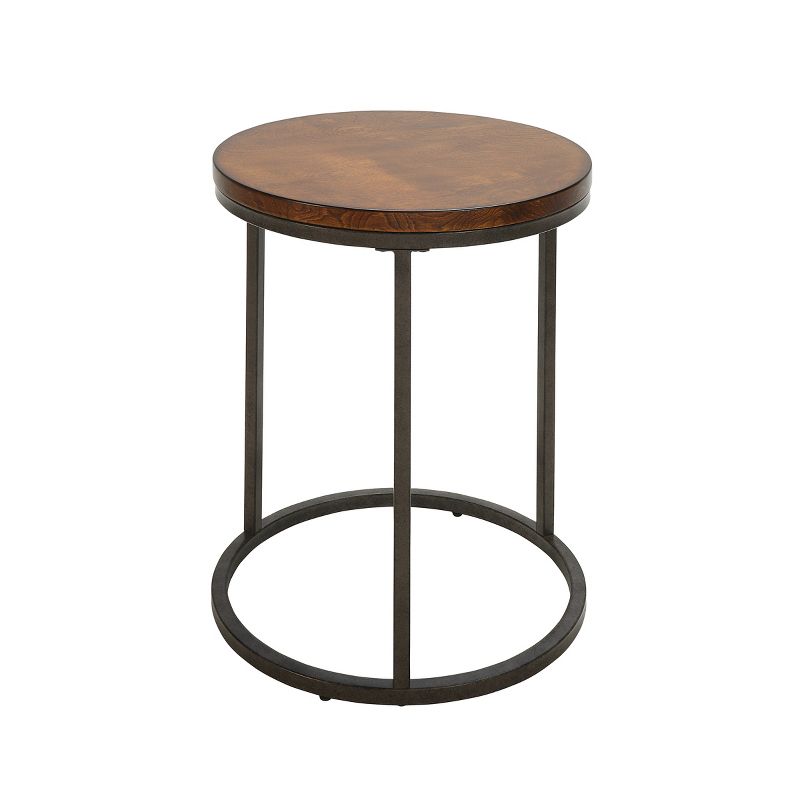 18" Edie Round Thick Top Accent Table Chestnut Brown/Silver - Carolina Chair & Table