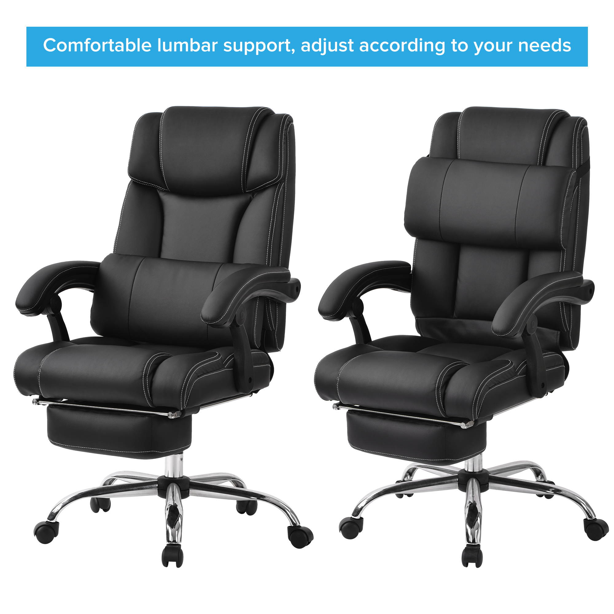 High Quality Home Office Chair PU Leather Double Padded Support Cushion and Footrest