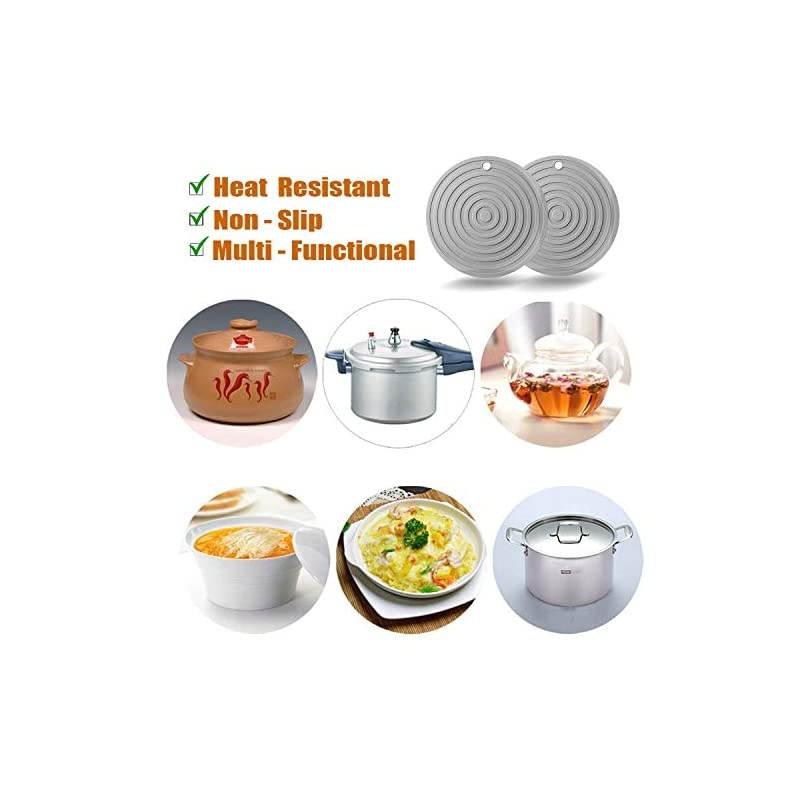 Pack Heat Resistant Silicone Pot Holder Trivet Mats,Heat Proof Hot Pads Flexible Jar Opener, Non Slip Trivet for Hot Dishes,9.5"Diameter Durable Pot Coaster Kitchen Mats (Round Gray)