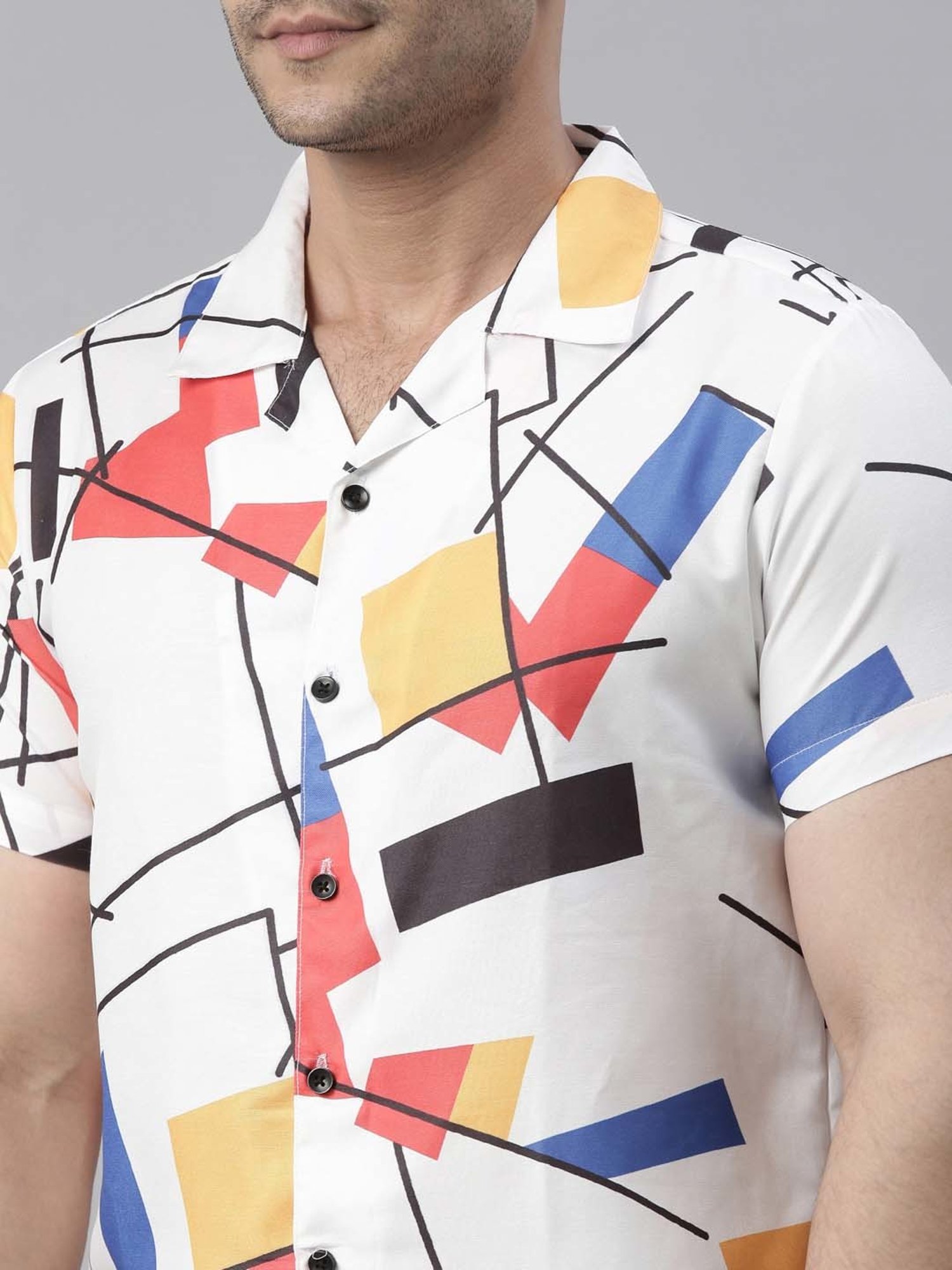 Bushirt White Regular Fit Printed Shirt With Shorts Set