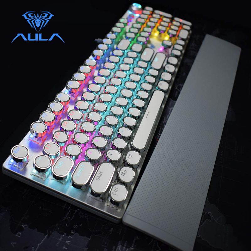 AULA Gaming Mechanical Keyboard Retro Square Glowing Keycaps Backlit USB Wired 104 Anti-ghosting Gaming Keyboard for PC laptop