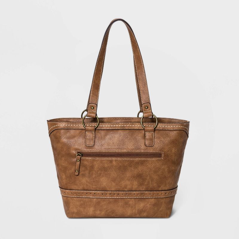 Bolo Snap Closure Zip Zag Straw Tote Handbag - Brown