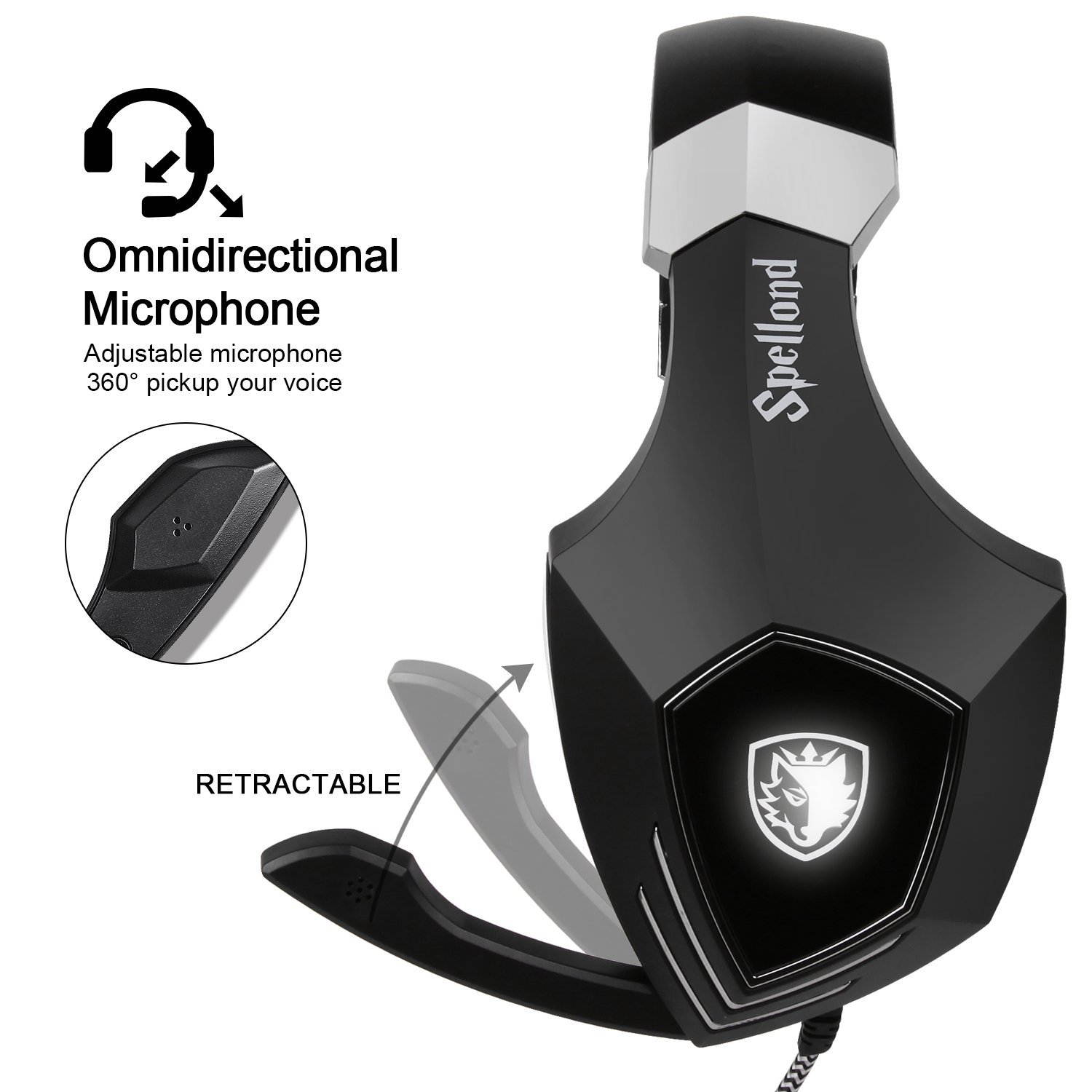 [2017 Newly Updated USB Gaming Headset] SADES A60/OMG Computer Over Ear Stereo Headsets Heaphones With Microphone Noise Isolating Volume Control LED Light (Black+White) For PC And MAC