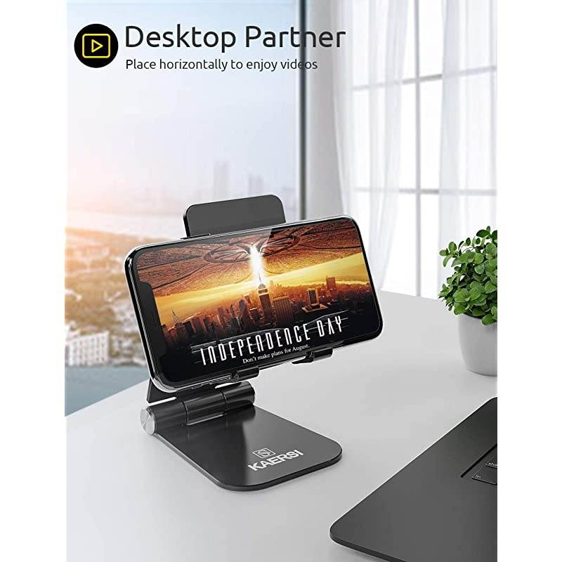 Cell Phone Stand 2 Hinge Adjustable Foldable Phone Stand Holder Cradle Dock for Desk Home Office Travel Compatible with Smartphone Android iPhone 11 Xs XR 8 7 Plus Tablet iPad Black