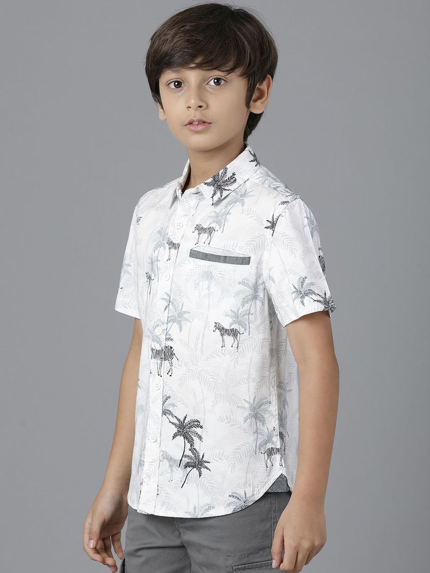 Under Fourteen Only Kids Off White Cotton Printed Shirt