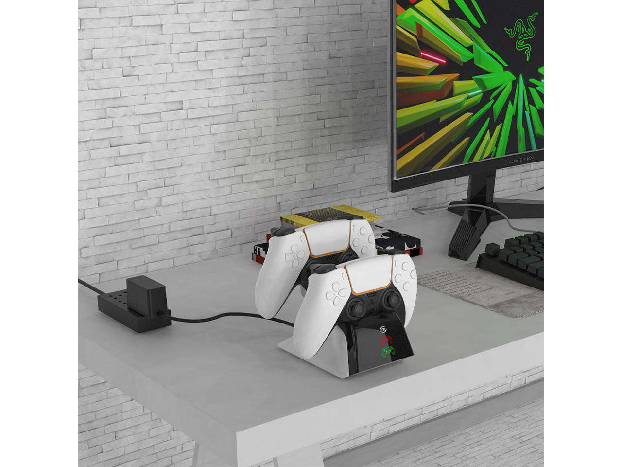 Brightup Dual Charger for PS5 Controller,Wechip Fast Charging Station Charger Dock with LED Indicator Safety Chip Protection Portable Gaming Charging Station Stand, Black