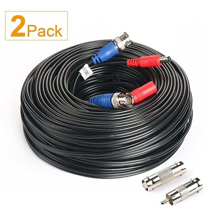 2Pack 200Feet BNC Vedio Power Cable PreMade AlinOne Camera Video BNC Cable Wire Cord for Surveillance CCTV Security System with ConnectorsBNC Female and BNC to RCA