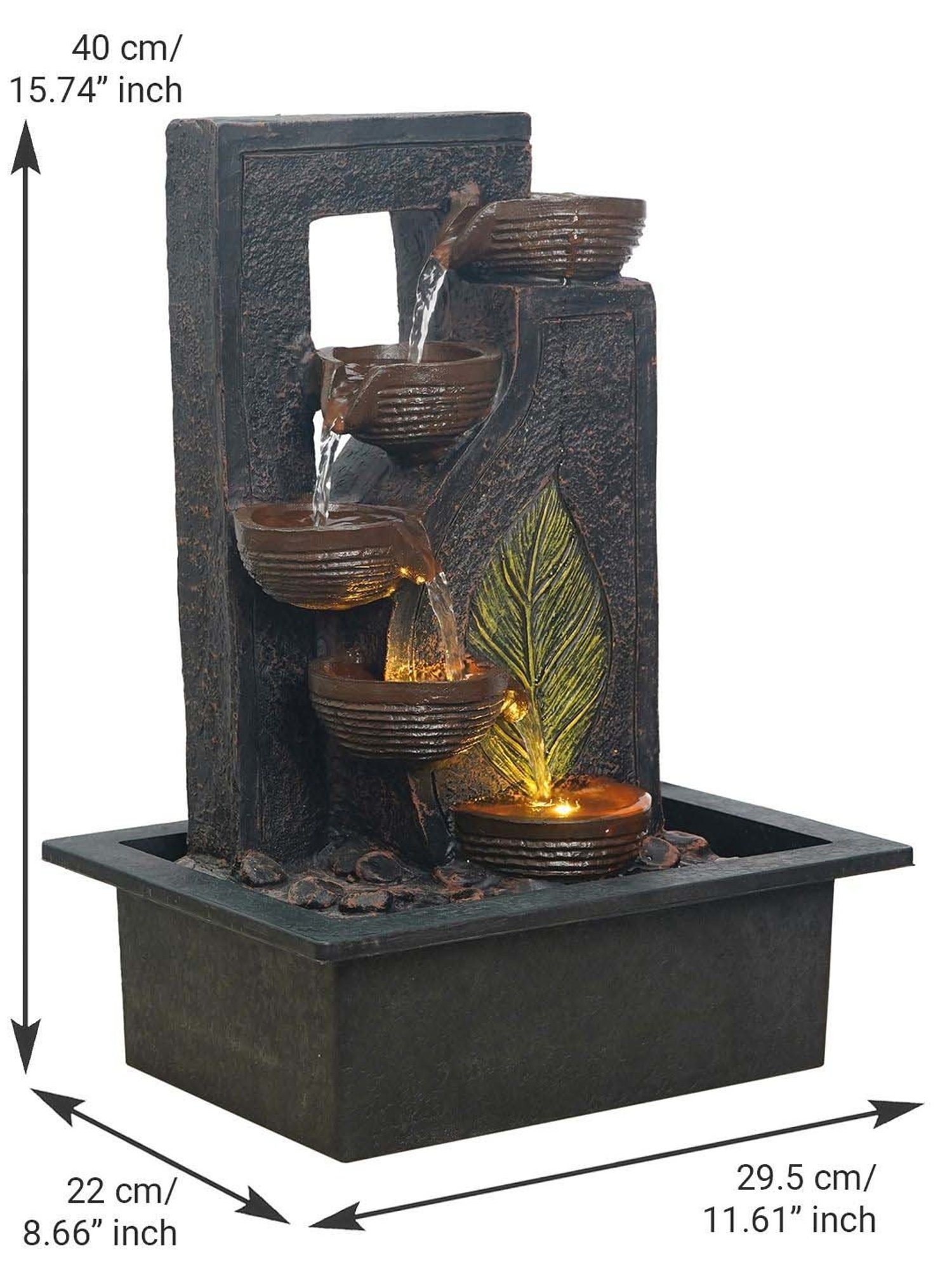 CHRONIKLE Black Polyresin Table Top 4 Steps Waterfall Fountain