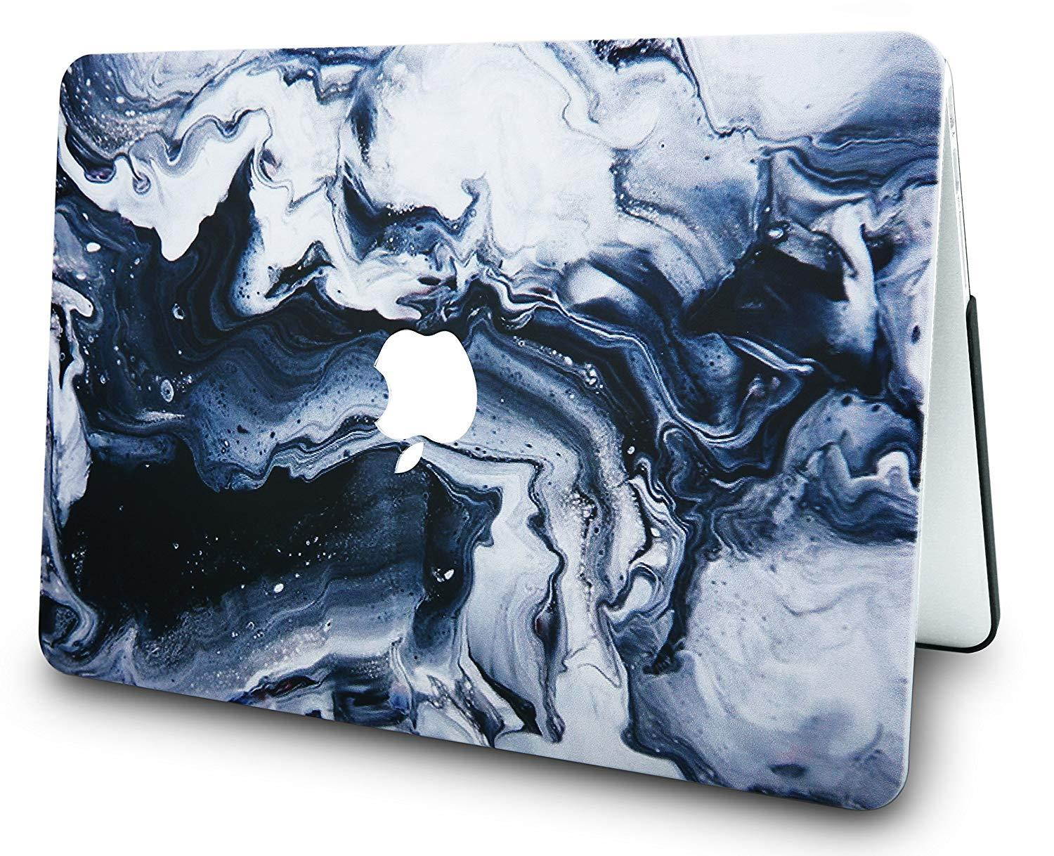 KEC Laptop Case for MacBook Pro 15" (2018/2017/2016) w/Keyboard Cover Plastic Hard Shell A1990/A1707 Touch Bar (Black Grey Marble)