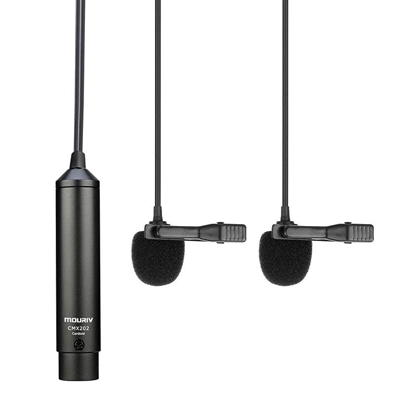 20ft Dual Head XLR Lavalier Microphone  Cardioid Phantom Power Lapel Clip on Mic Interview Kit for Canon Sony Panasonic Camcorders Zoom H4n H5 H6 Tascam DR40 DR60D DR70D DR100 Recorders