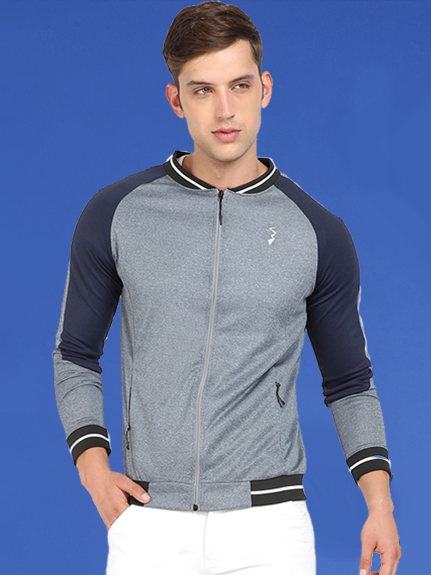 Campus Sutra Light Grey Melange Regular Fit Jacket