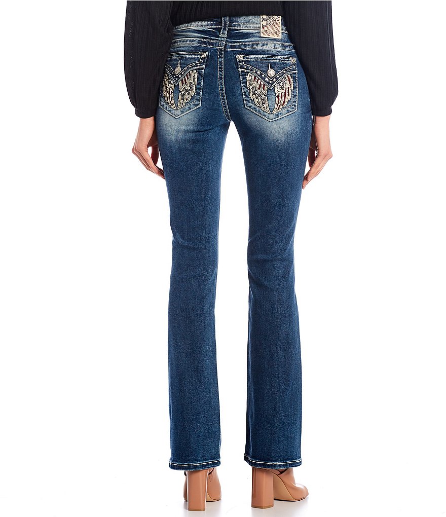 Miss Me Star Stripe Wing Flap Pocket Mid Rise Bootcut Jeans