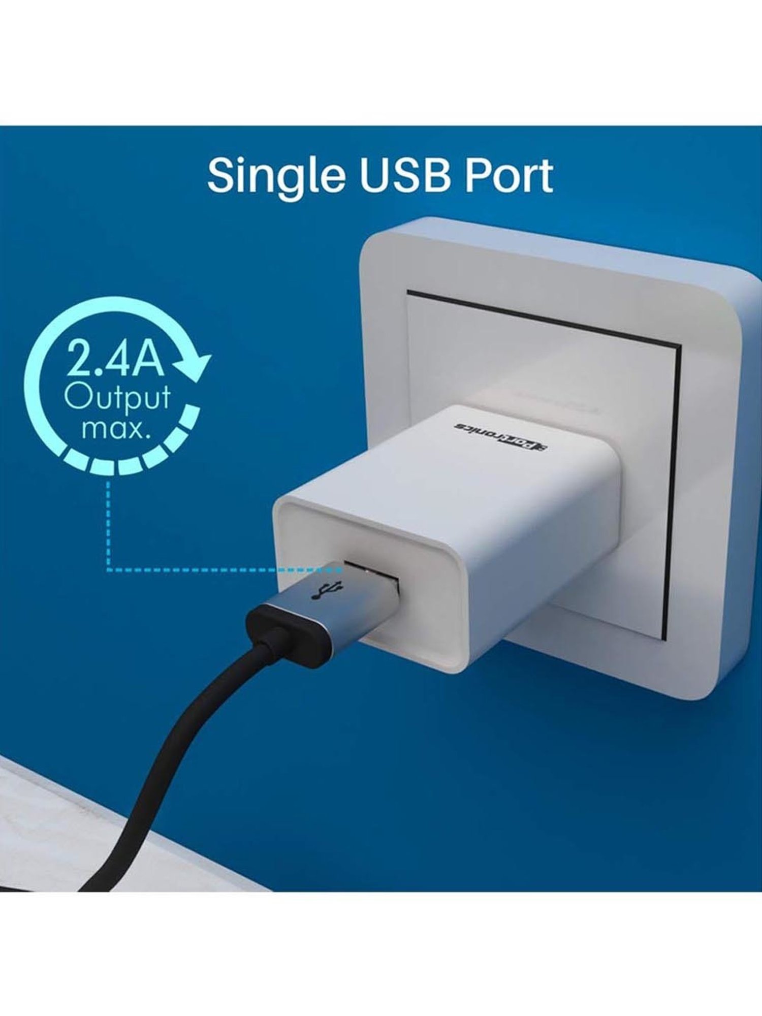 Portronics Adapto 62 M USB Wall Charger Fast Charging Adapter with Micro USB Cable (White)