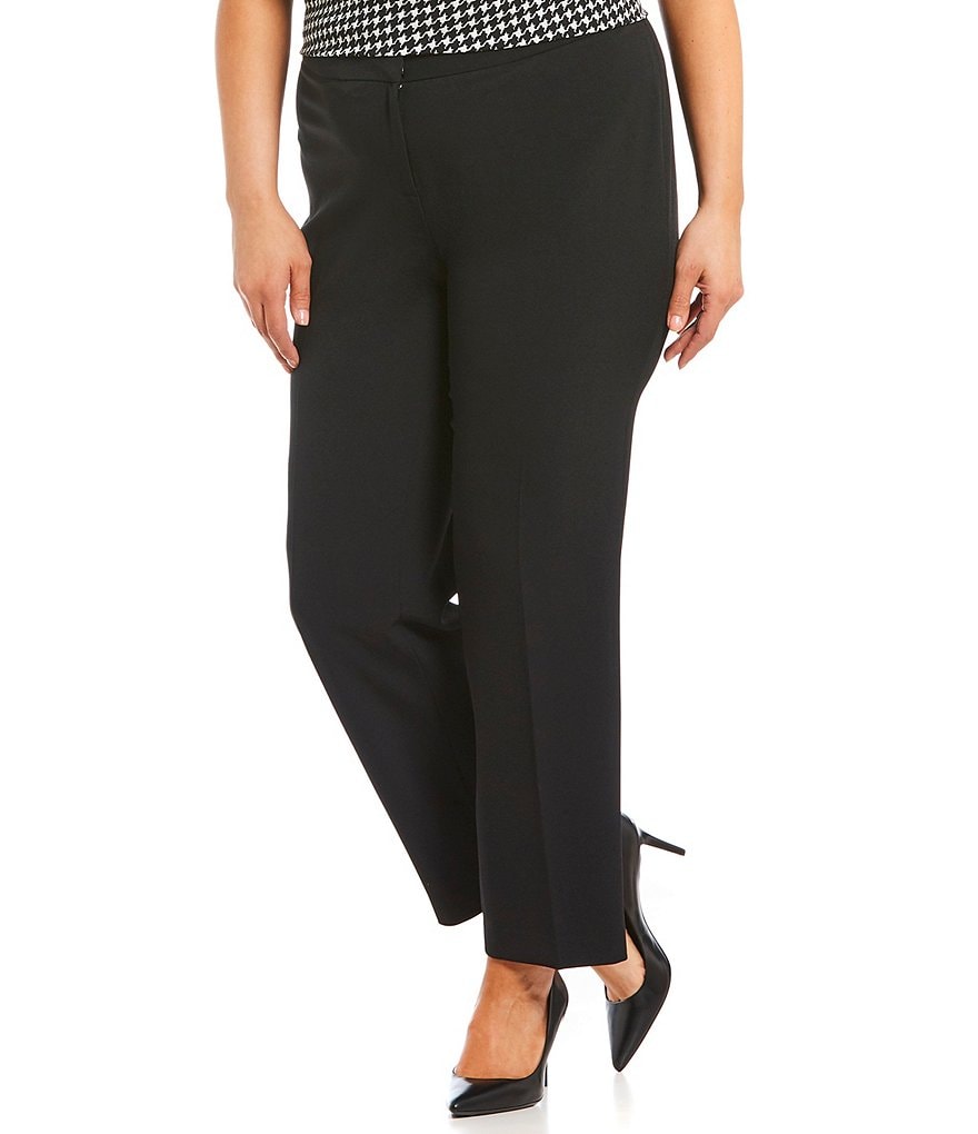 Kasper Plus Size Solid Crepe Slim Pant