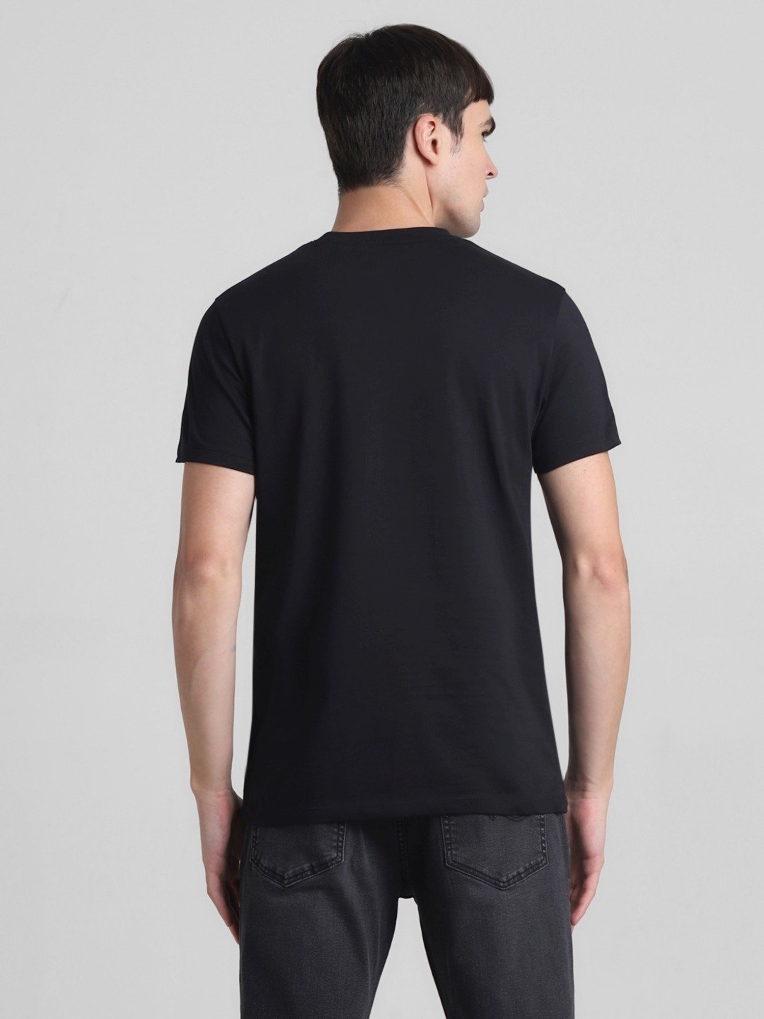 Jack & Jones Jet Black Cotton Slim Fit Printed T-Shirt