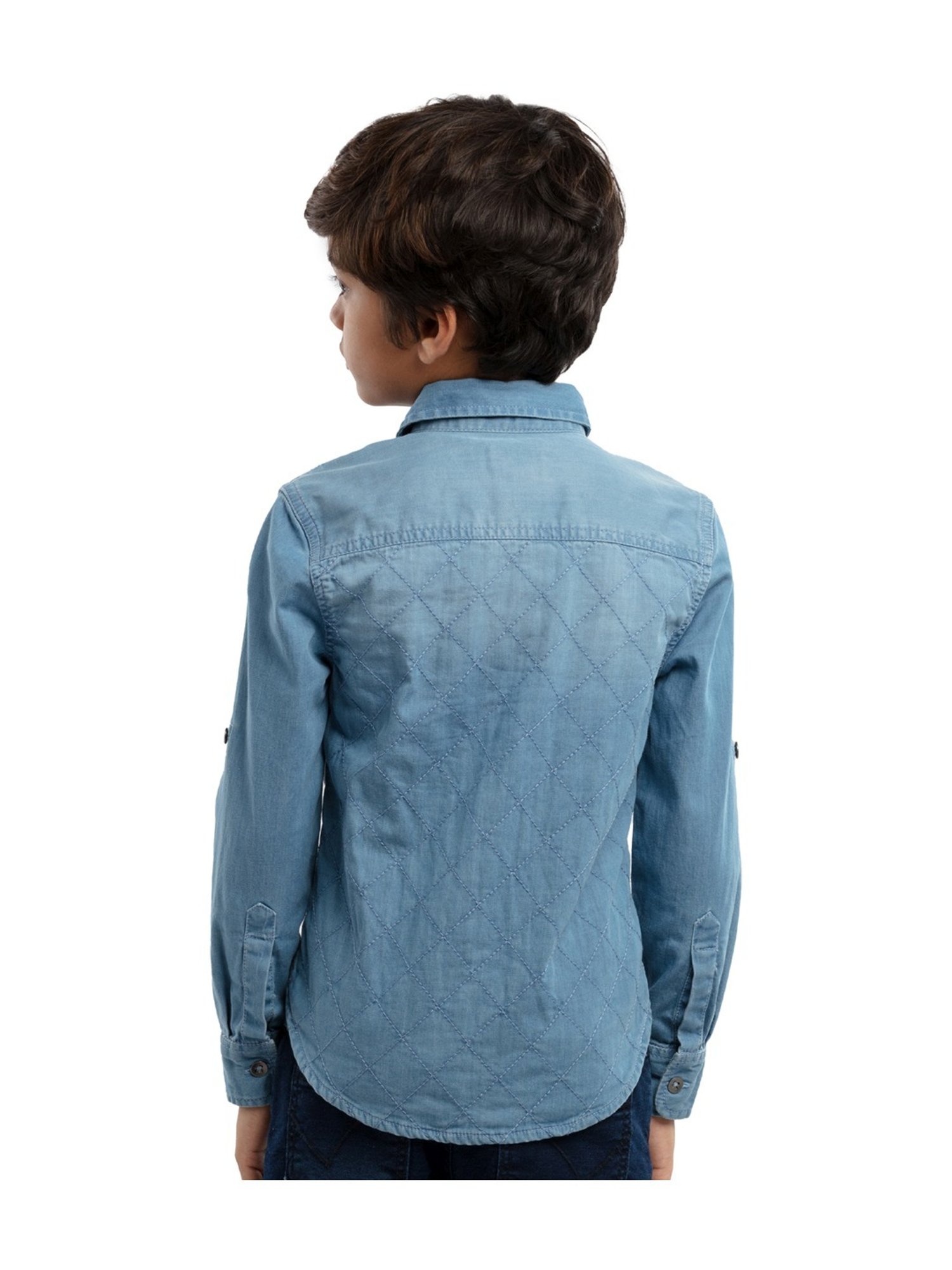 Under Fourteen Only Kids Blue Cotton Embroidered Full Sleeves Shirt