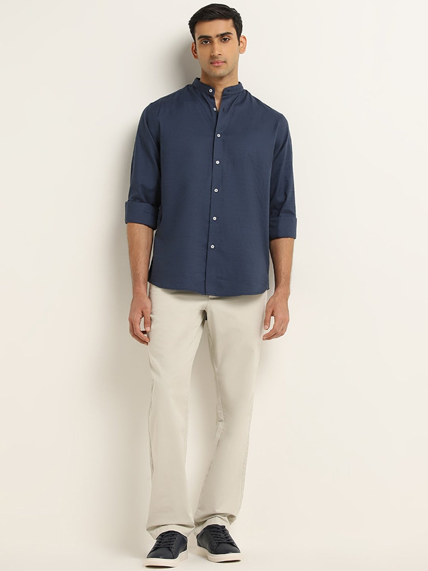 Ascot by Westside Indigo Solid Relaxed-Fit Cotton Shirt