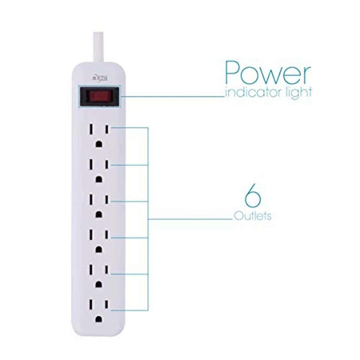 KMC 6-Outlet Power Strip 3-Pack, Overload Protection, 3-Foot Cord, White
