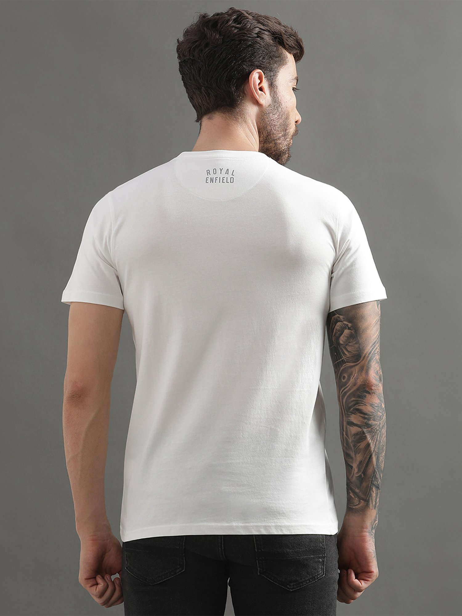 Royal Enfield Classic White Regular Fit Printed Crew T-Shirt