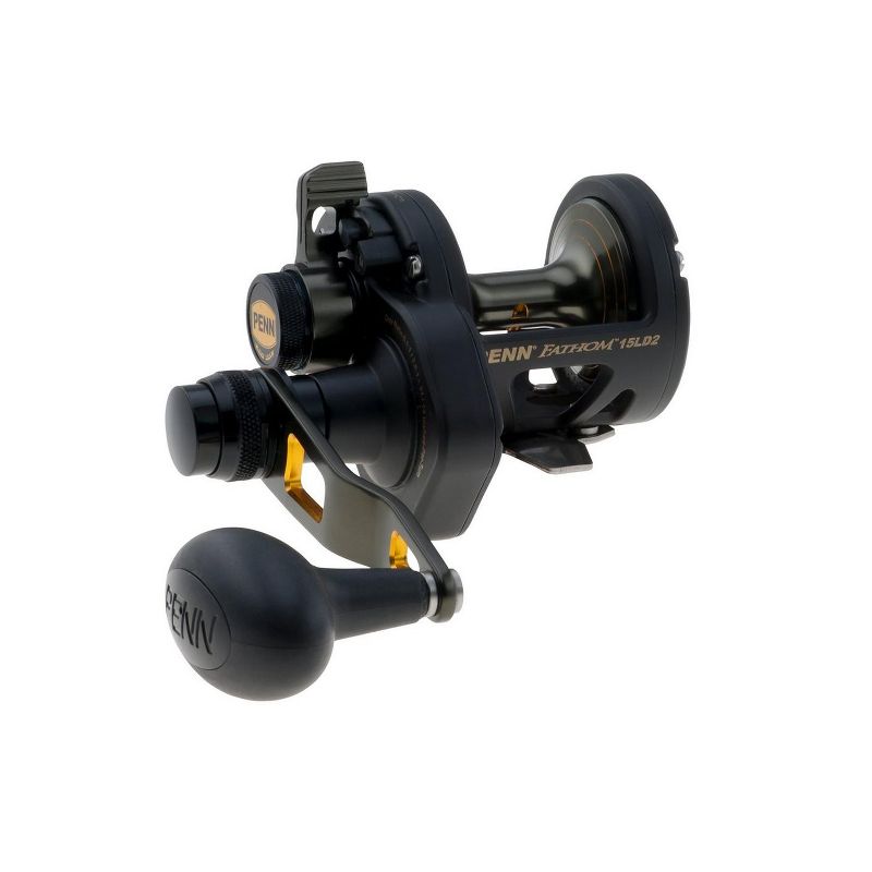 Penn FTH15LD2 Fathom Lever Drag 2 Speed Right Handed Compact Fishing Reel w/ Full Metal Body & Side Plates, Stainless Steel Main & Pinion Gear, Black