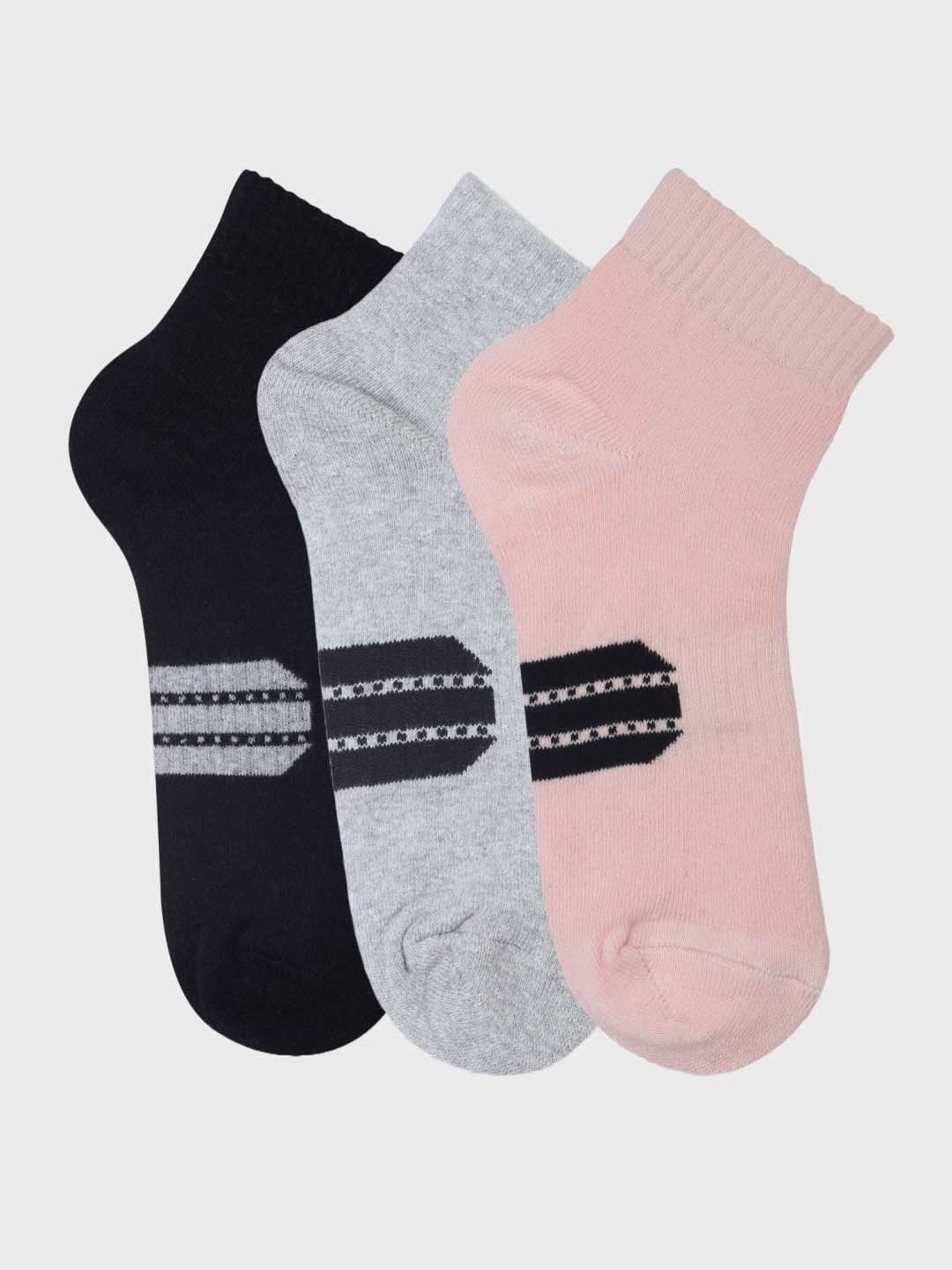 NEXT2SKIN Black & Beige Cotton Ankle Socks - Pack Of 3