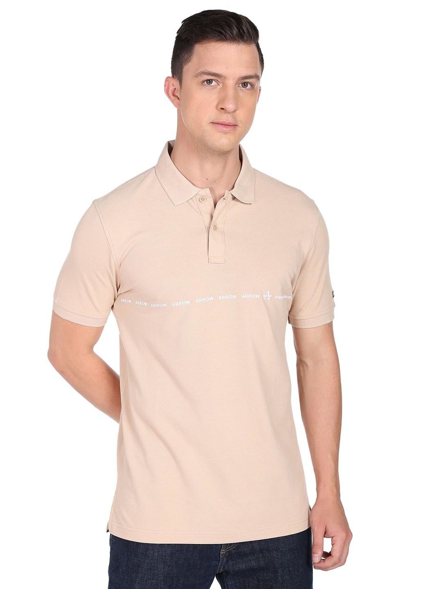 Arrow Sport Beige Cotton Regular Fit Polo T-Shirt