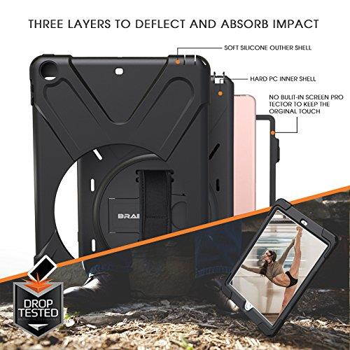 BRAECNstock New iPad 2018/2017 Case(5th Generation), Three Layer Heavy Duty Soft Silicone Hard Bumper Case Built-in Kickstand Shockproof Durable Rugged Case for New iPad 9.7 Inch 2018/2017(Black)