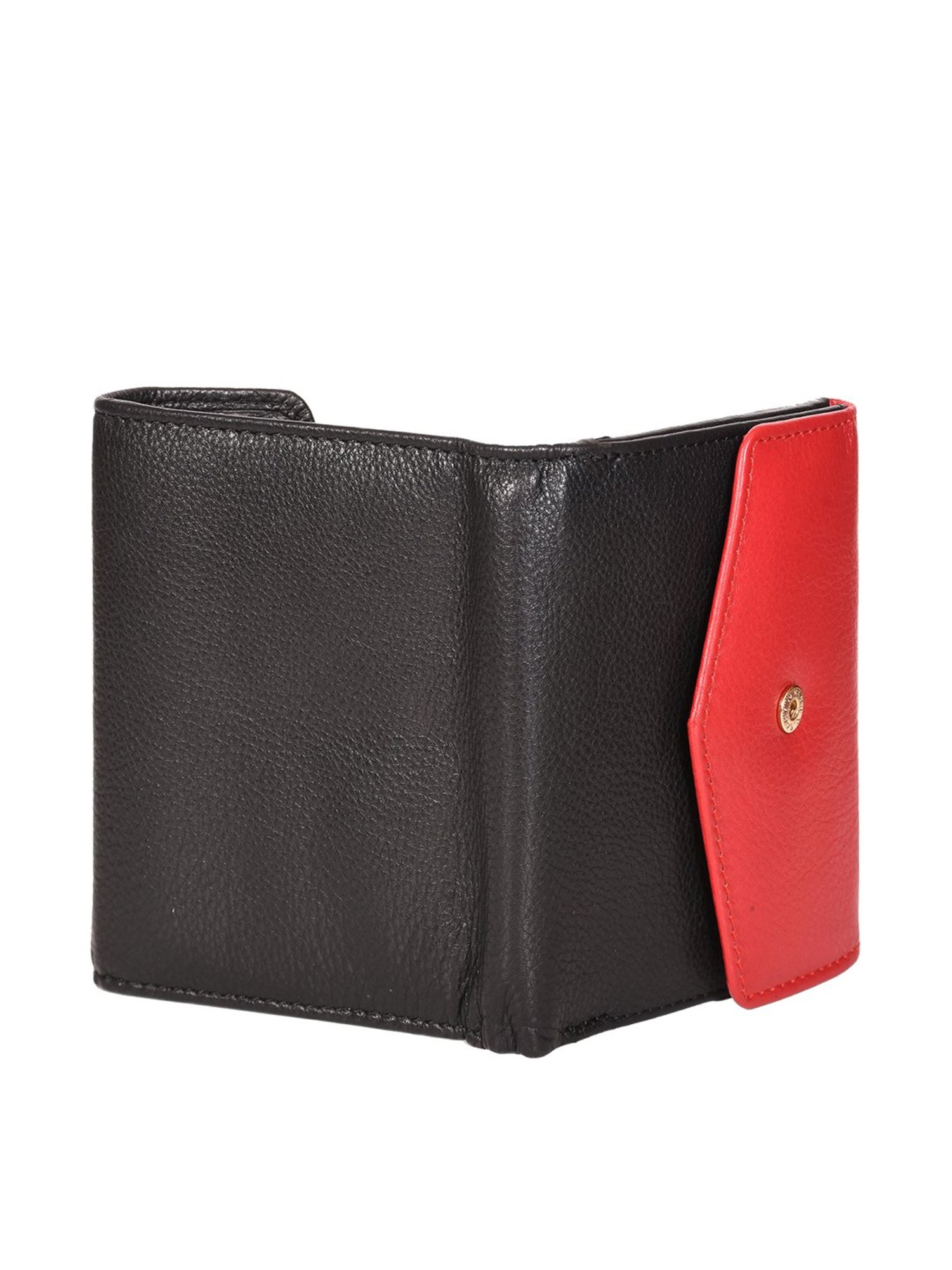 SASSORA Black & Red Solid Rfid Tri-Fold Wallet for Women