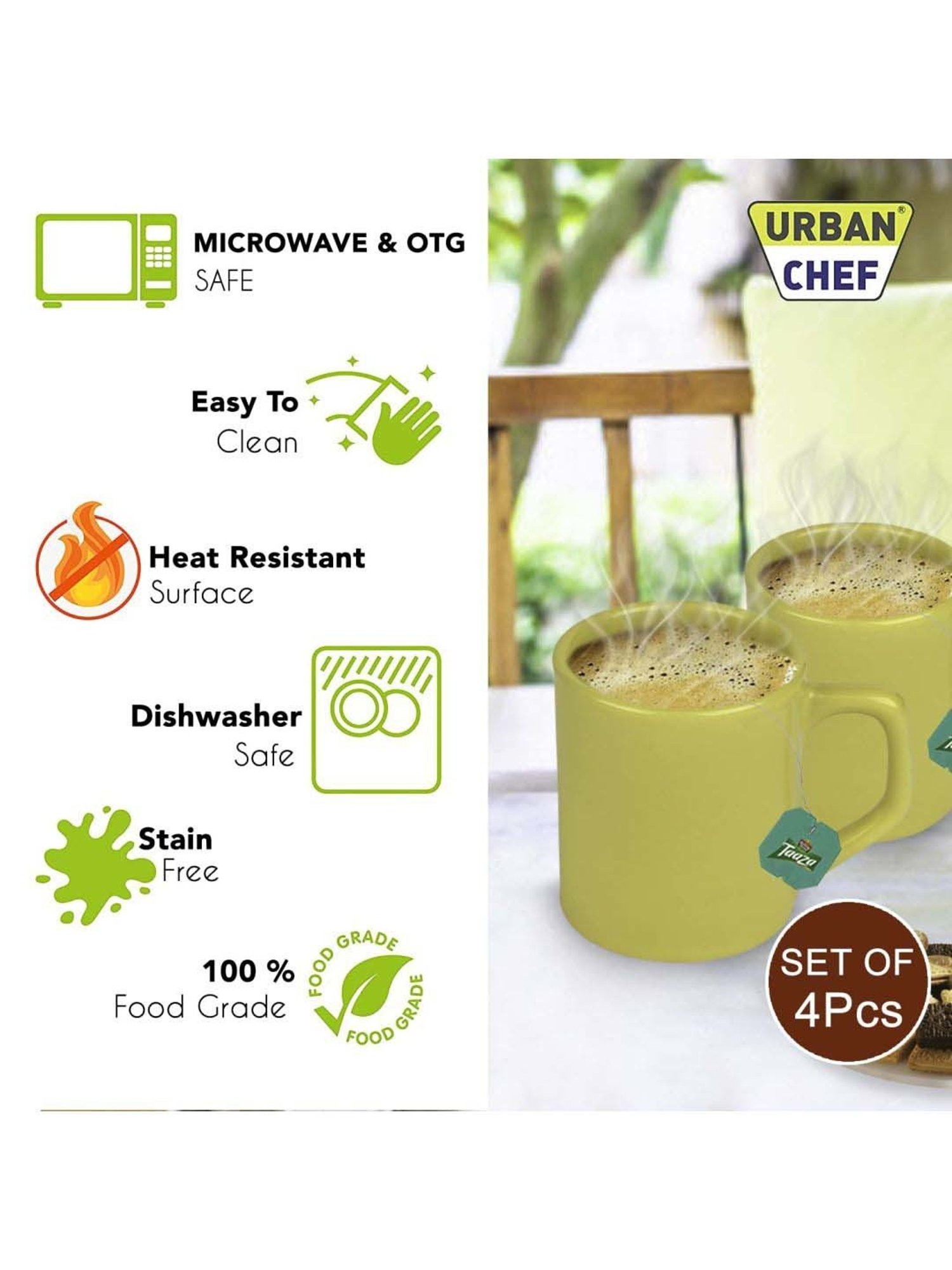 Urban Chef Multicolor Ceramic Droite Handcrafted Microwave Safe Cup - Set of 4