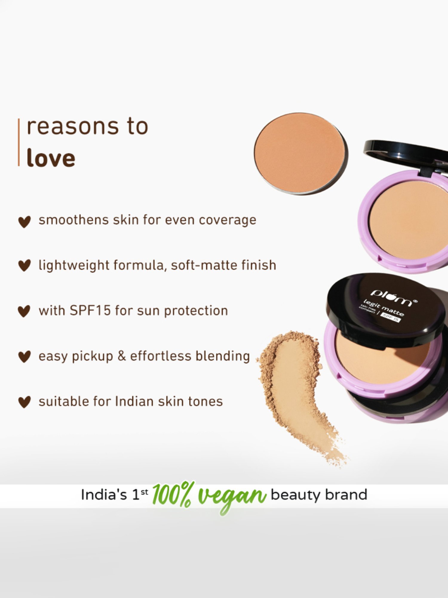 Plum Legit Matte Talc-Free Compact with SPF 15 135N Divine Dusk - 9 gm