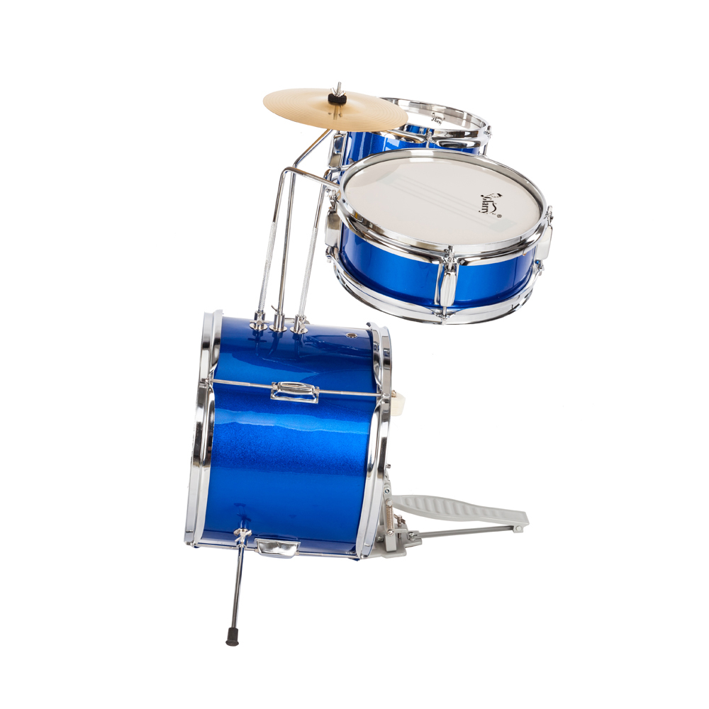Blue Drum Set 3pc Junior Complete Child Kids Kit w/ Sticks Seat 13" x 8"
