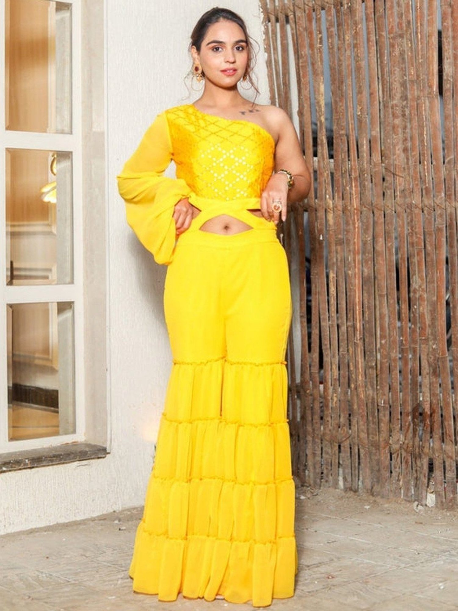 Thread and Button Mustard Yellow Sequin Jumpsuit