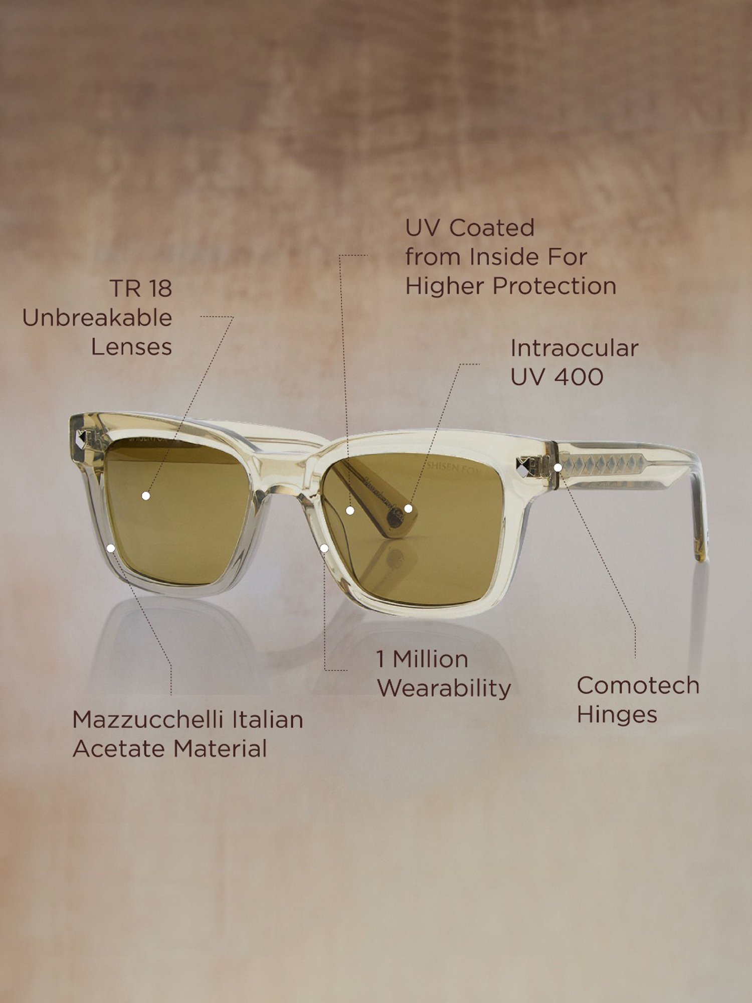 Shisen Fox Okinawa Olive Square Unisex UV Protection Sunglasses -52 mm