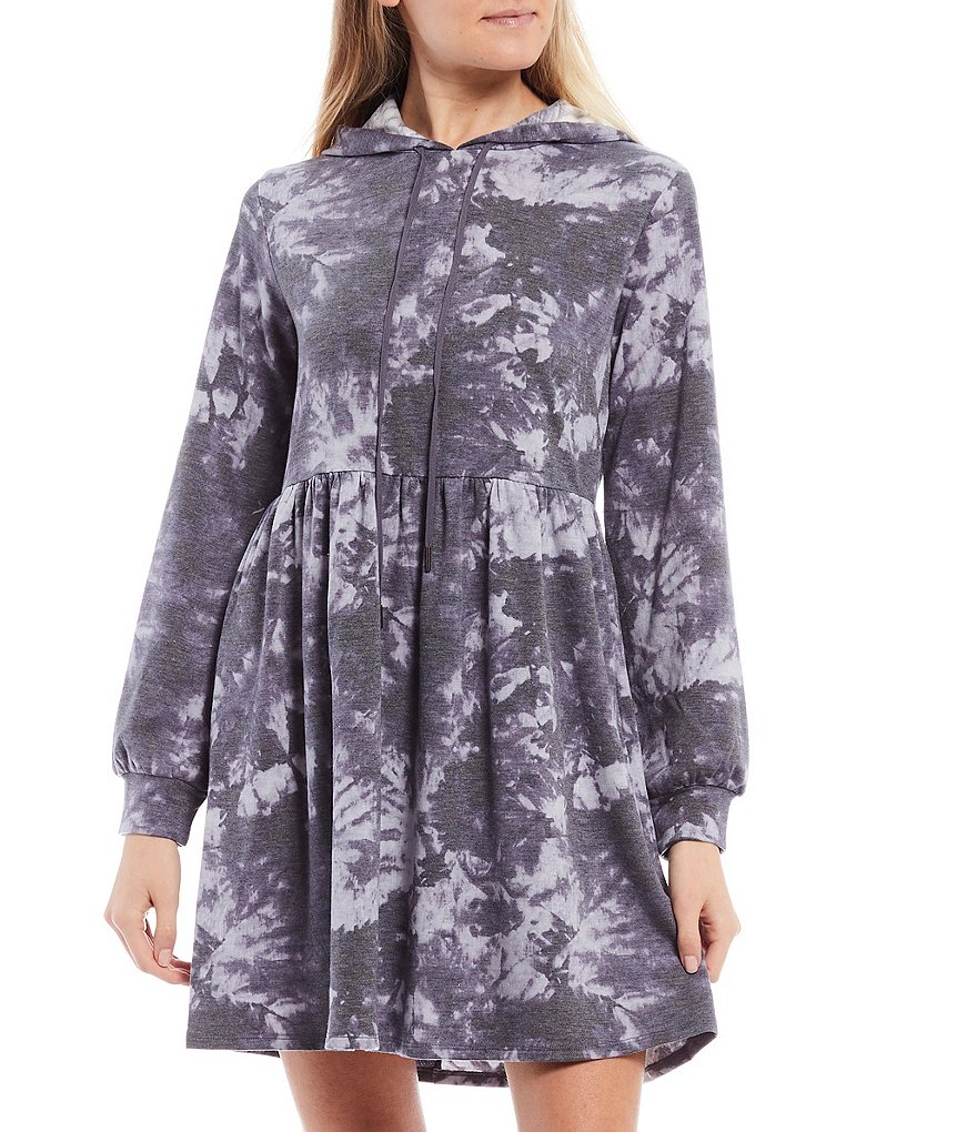 City Vibe Long-Sleeve Tie-Dye Hooded Knit Dress & Matching Face Mask Set