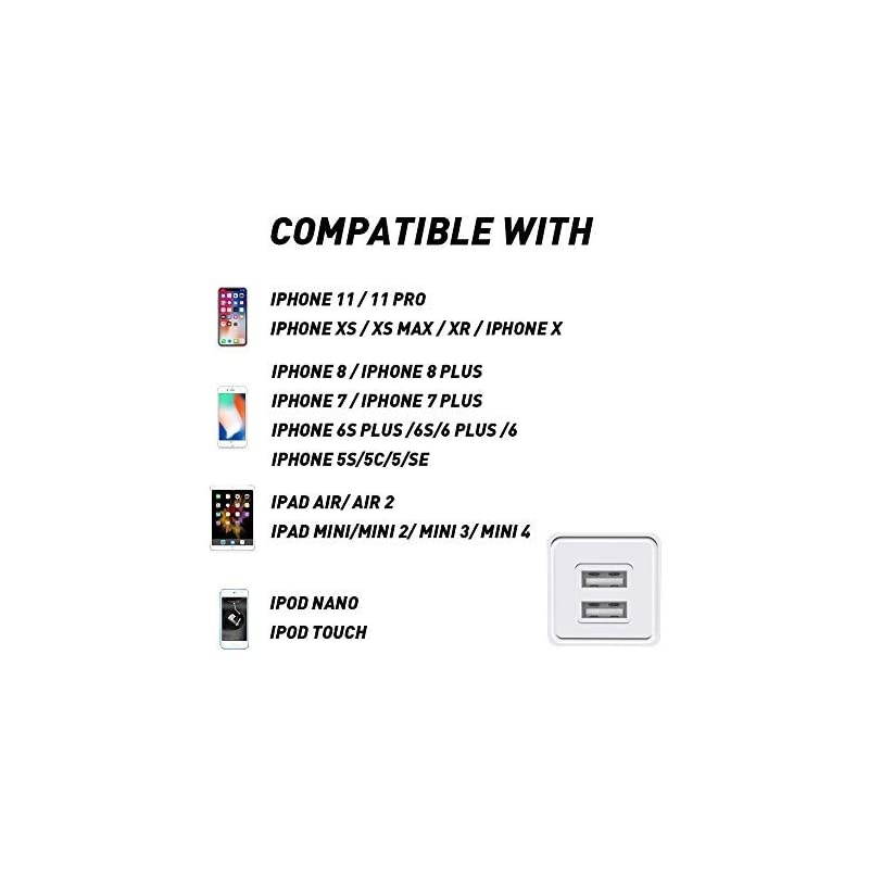 iPhone Charger Double USB MFi Certified Cable (6/6FT) with 2 Port Wall Charger Adapters (4-Pack) Fast Charging Block Power Plug Compatible with iPhone 11/Pro/Xs Max/X/8 and More-White