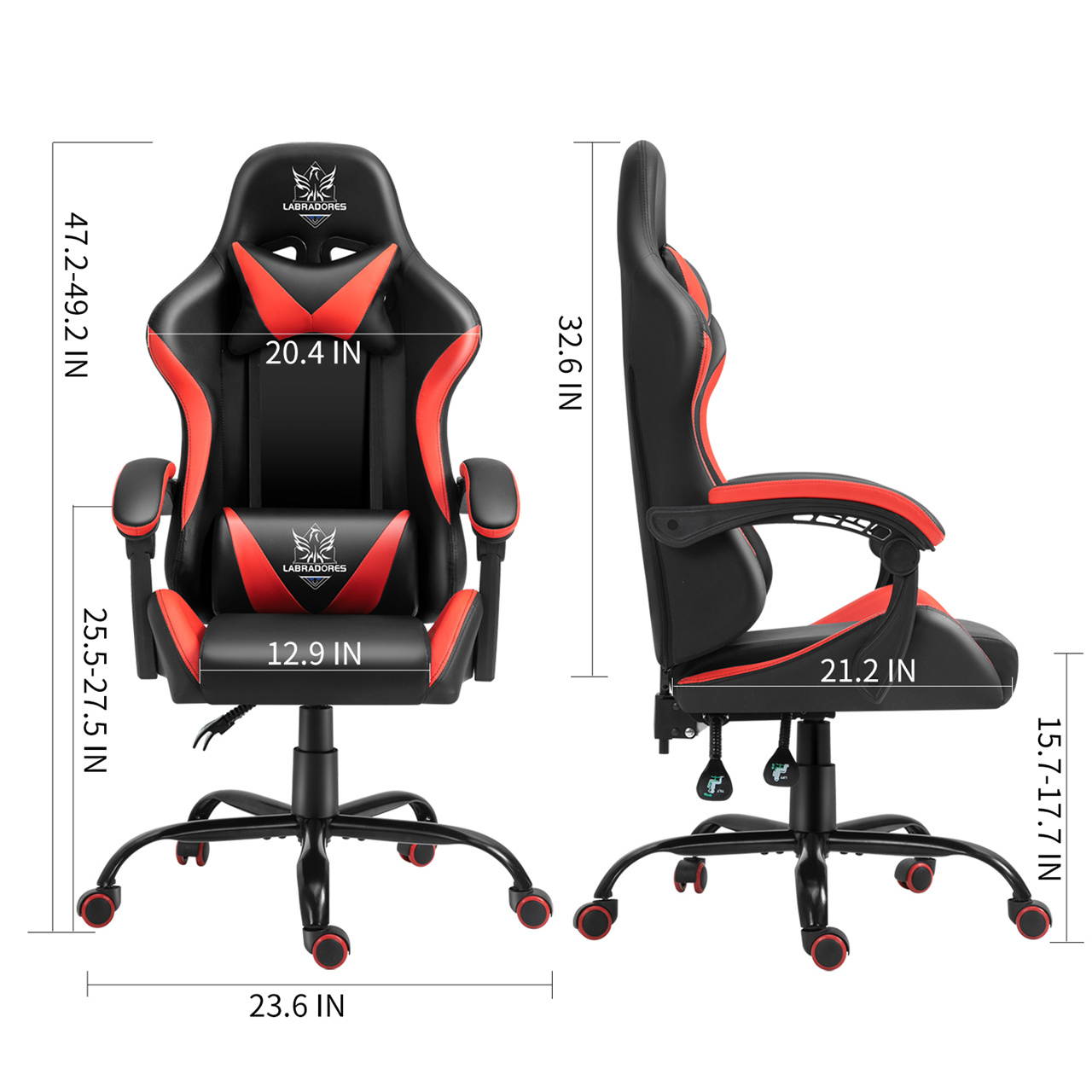 Labradores Gaming Chairs Ergonomic Office Chair Computer Game Recliner High-Back Racing Style Desk Chair Adjustable Backrest and Seat Height Swivel Rocker Headrest and Lumbar (Black/Red)